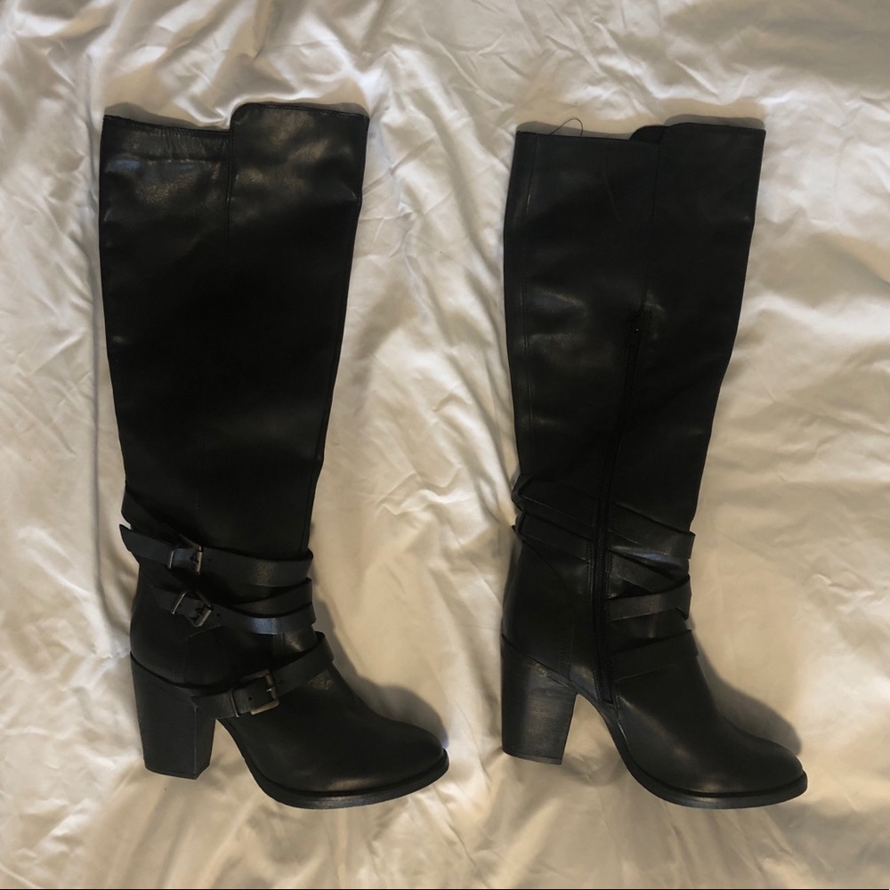 Steve Madden York Knee High Black Leather Boots